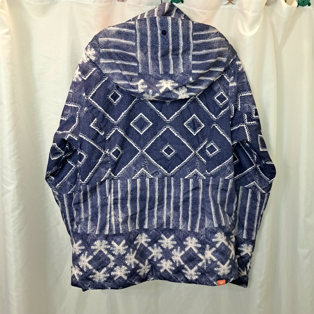 Roxy Ladies L Blue and White Patterned Ski Snow Winter Puffer Jacket Coat EUC - Picture 2 of 5